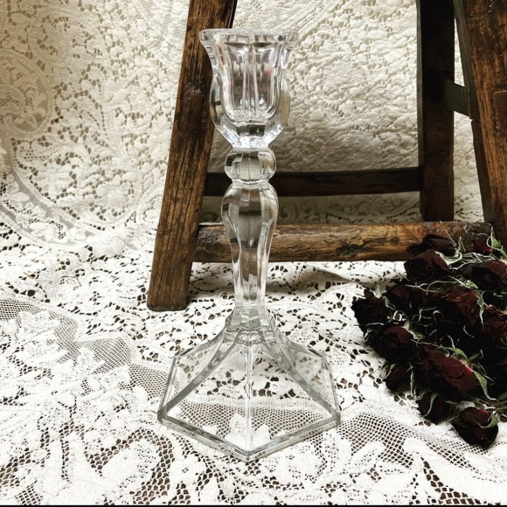 French Glass Tapered Candle Holder